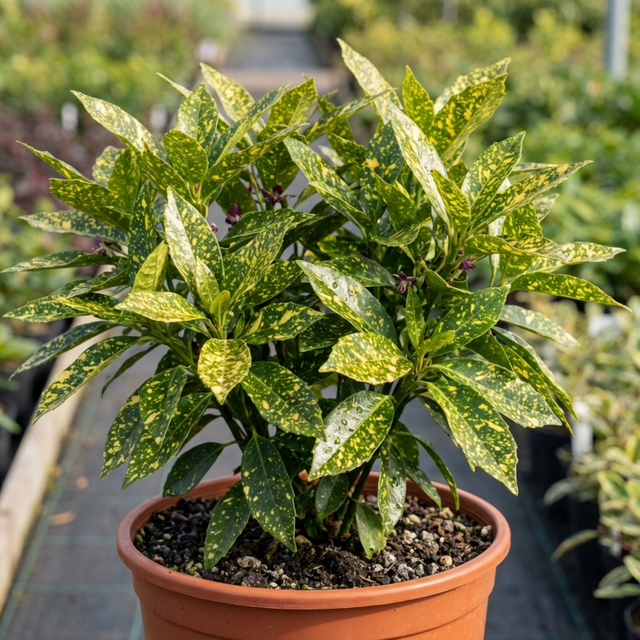 1 Aucuba Japonica Variegata Spotted Laurel Plant, Shade Loving Hardy Evergreen Shrub, 2 Litre Root Ball - Frankton's