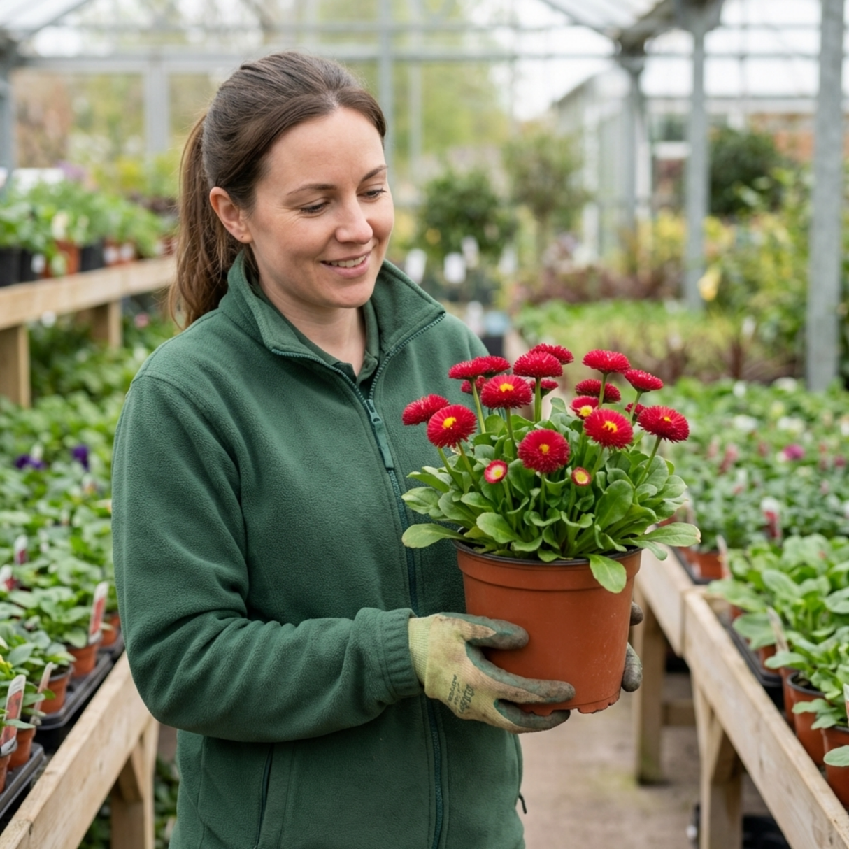 1 Bellis Habanera Red Hardy English Daisy Plant, Outdoor Garden Ready, 2 Litre Root Ball - Frankton's