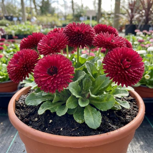 1 Bellis Habanera Red Hardy English Daisy Plant, Outdoor Garden Ready, 2 Litre Root Ball - Frankton's
