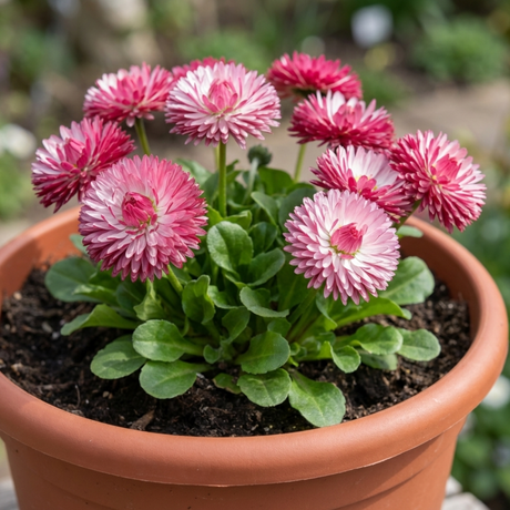 1 Bellis Habanera Rose Pink Double Daisy Plant, Hardy Perennial Spring Bedding, 2Ltr Root Ball - Frankton's