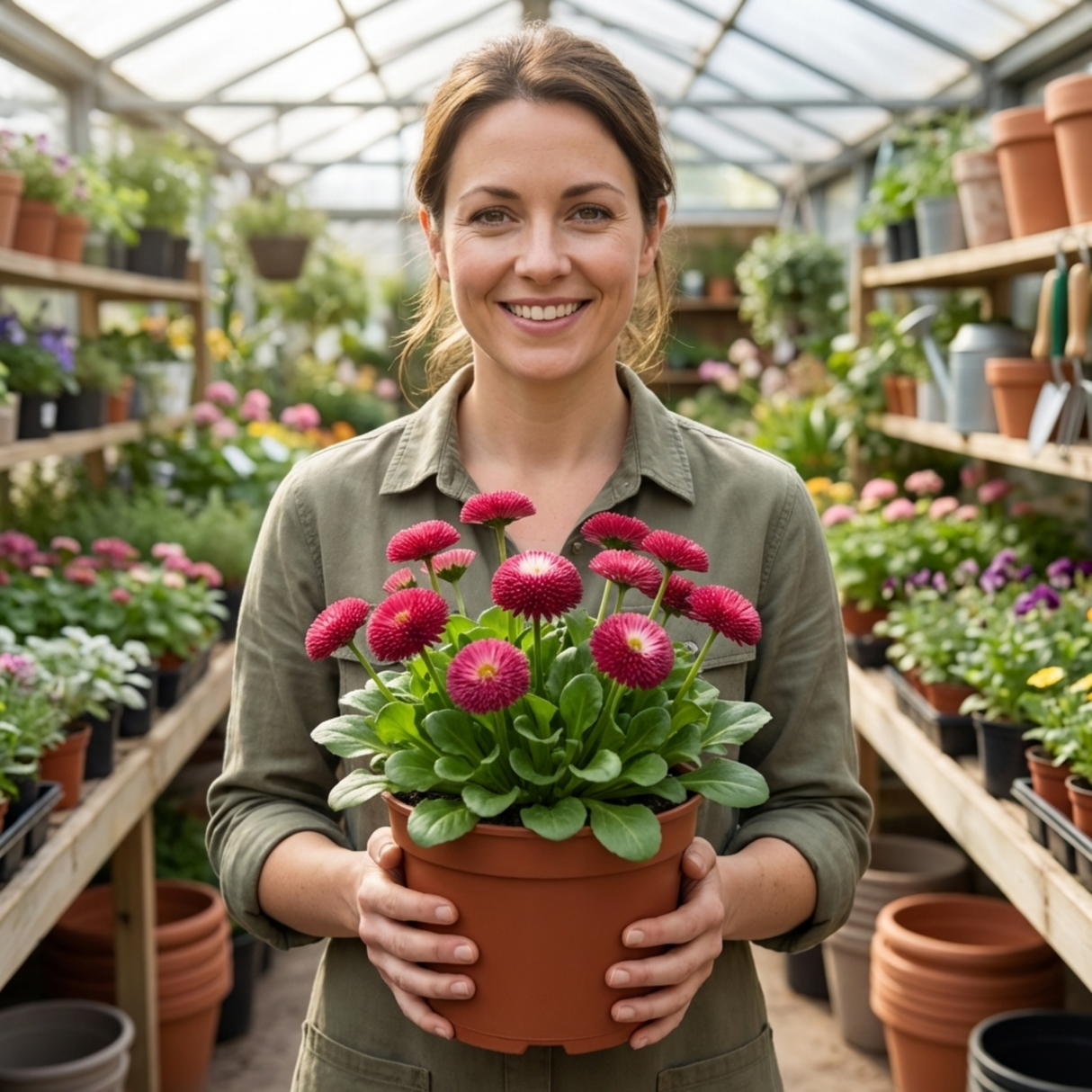 1 Bellis Habanera Rose Pink Double Daisy Plant, Hardy Perennial Spring Bedding, 2Ltr Root Ball - Frankton's