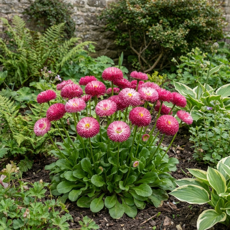 1 Bellis Habanera Rose Pink Double Daisy Plant, Hardy Perennial Spring Bedding, 2Ltr Root Ball - Frankton's