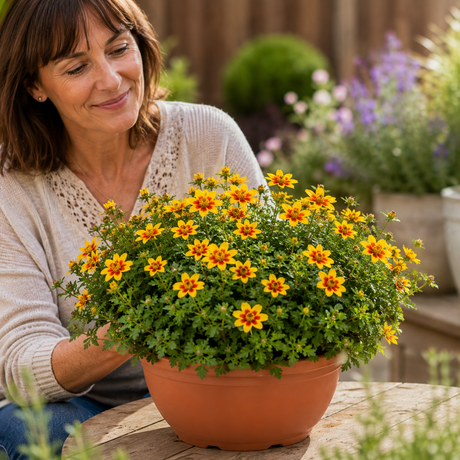 1 Bidens Taka Tuka Yellow Red Star, Summer Flowering Trailing Plant, Outdoor Garden Ready, 21cm Root-Ball - Frankton's