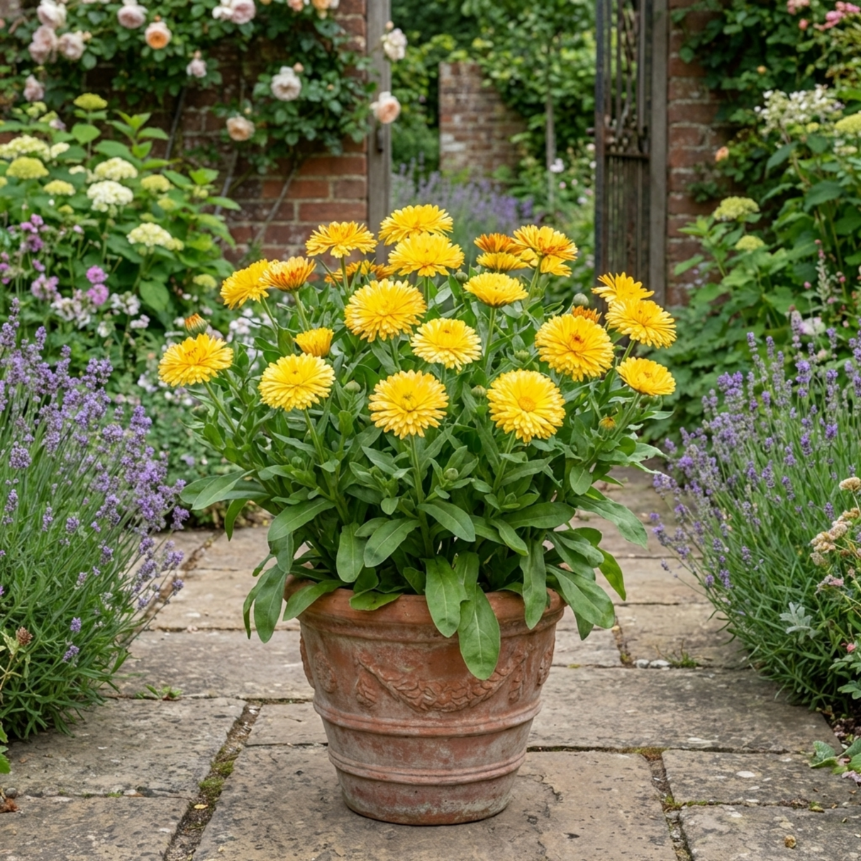 1 Calendula Fiesta Yellow Pot Marigold Plant, Spring & Autumn Bedding, Pollinator Friendly, 2 Litre Root Ball - Frankton's