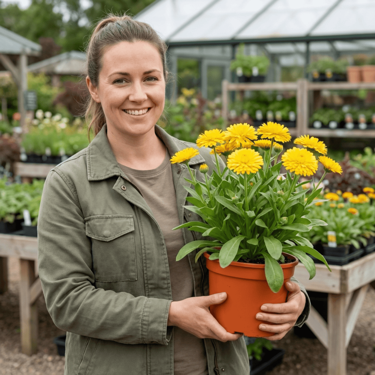 1 Calendula Fiesta Yellow Pot Marigold Plant, Spring & Autumn Bedding, Pollinator Friendly, 2 Litre Root Ball - Frankton's