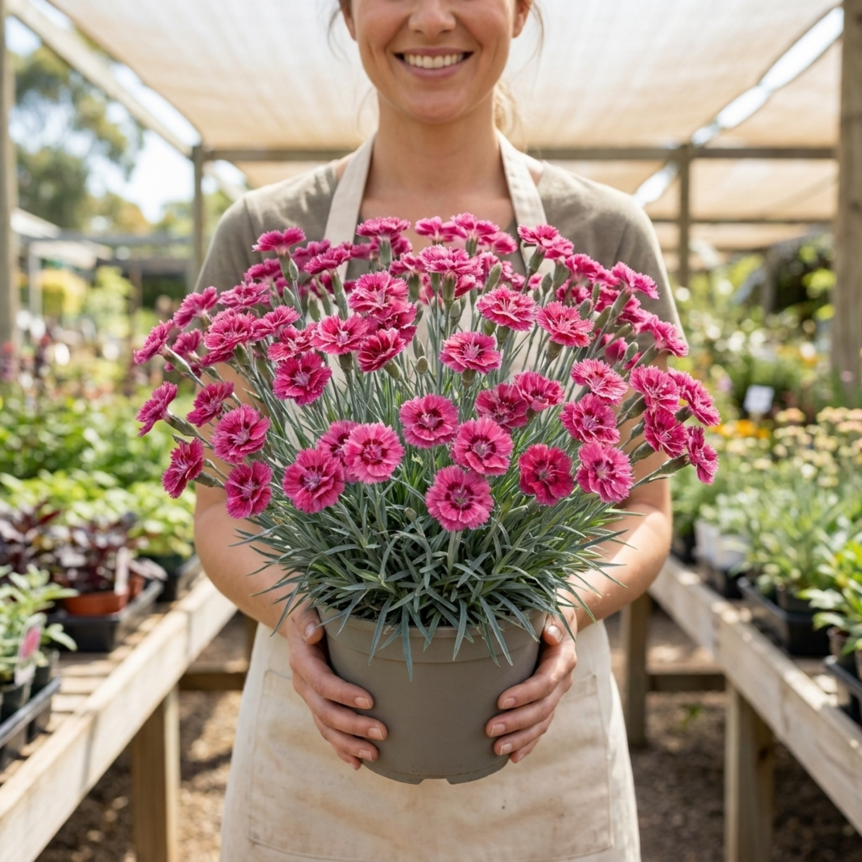 1 Cottage Pinks Dianthus Sugar Raspberry Plant, Hardy Summer Flowering Perennial, 17cm Root-Ball - Frankton's