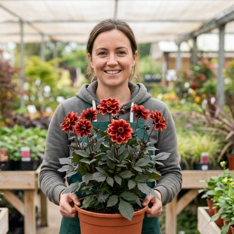 1 Dahlia Fun Pomegranate Live Plant, Outdoor Summer Flowering Garden Ready, 3 Litre Root-Ball - Frankton's