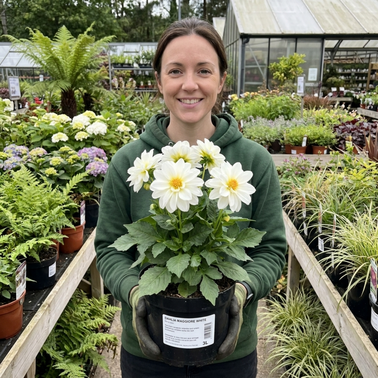 1 Dahlia Maggiore White Live Plant, Summer Flowering Outdoor Garden Ready, 3 Litre Root Ball - Frankton's