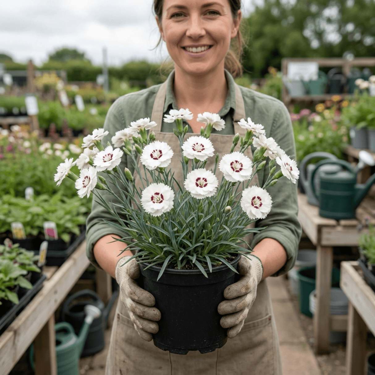 1 Dianthus Coconut Sundae Cottage Pinks Plant, Summer Flowering Perennial, 2Ltr Root Ball - Frankton's