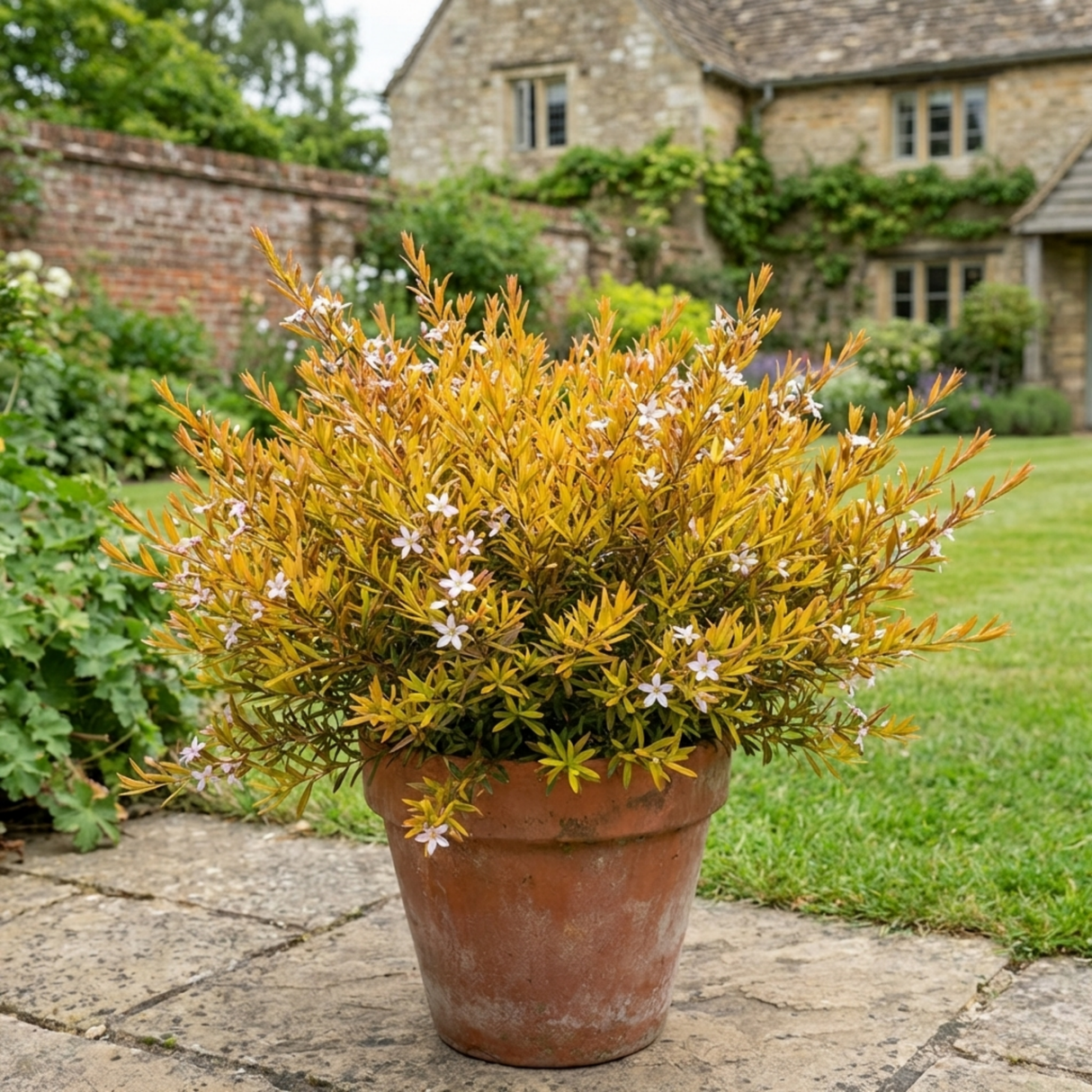 1 Diosma Sunset Gold Plant, Hardy Evergreen Flowering Shrub, Outdoor Garden Ready, 3L 17cm Root Ball - Frankton's