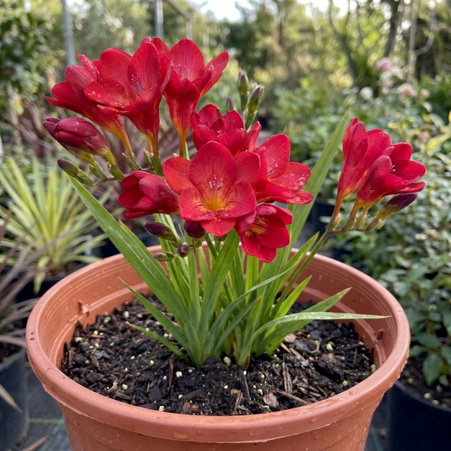 1 Freesia Red River Plant, Hardy Fragrant Perennial, Outdoor Garden Ready, 17cm Root-Ball - Frankton's
