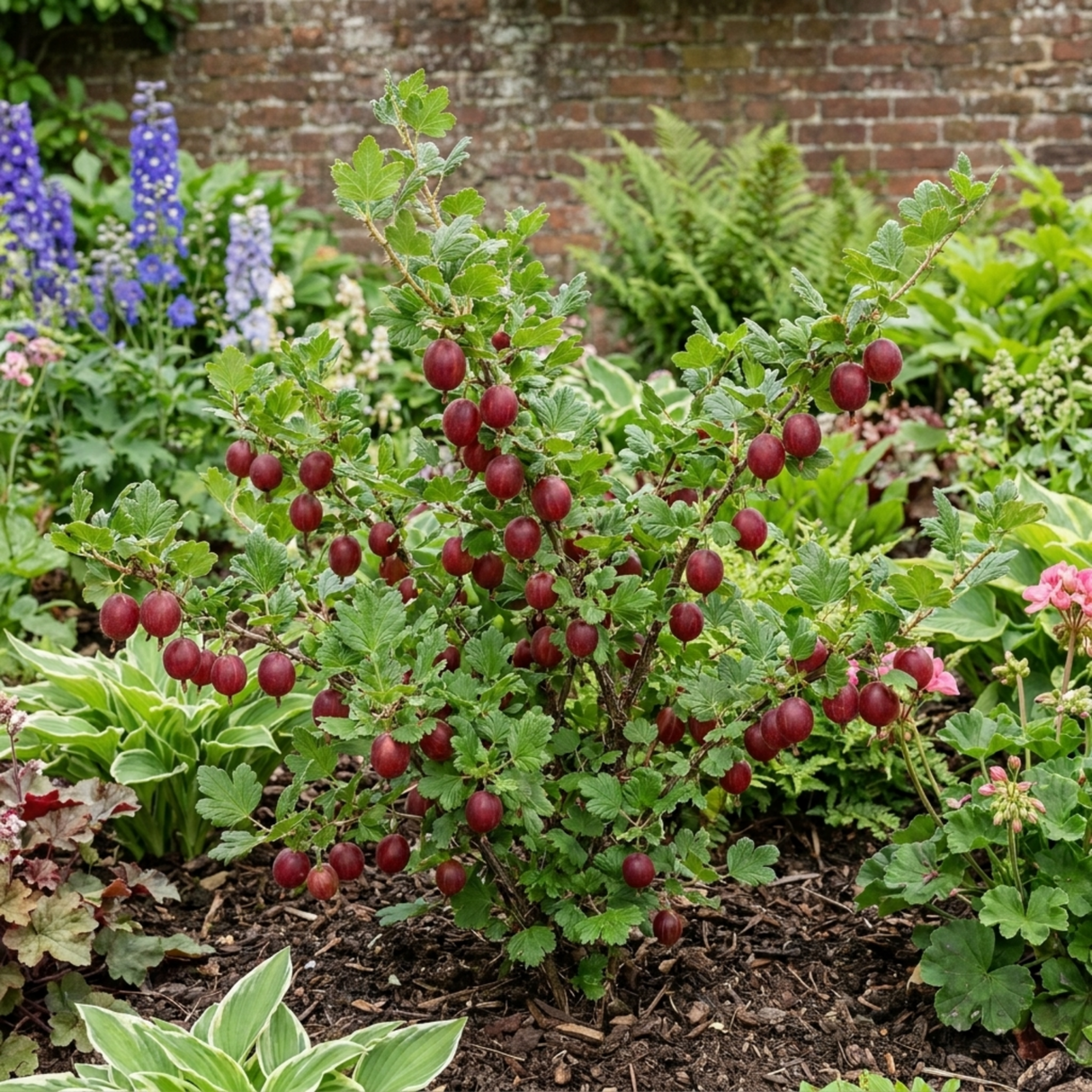 1 Gooseberry Hinnonmaki Red Bush, Self Pollinating Hardy Fruit Plant, Garden Ready, 2Ltr Root Ball - Frankton's