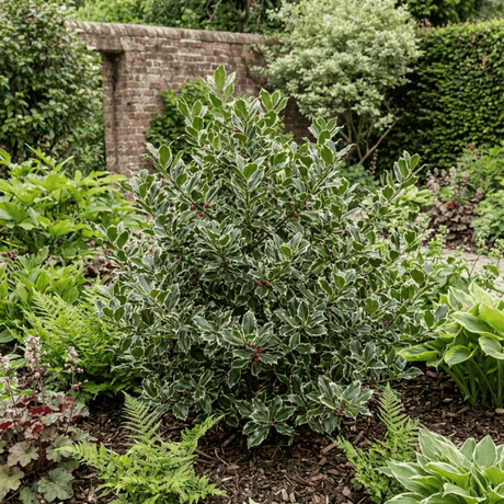 1 Ilex Argentea Marginata Silver Variegated Holly Plant, Hardy Evergreen Shrub, 3 Litre Root Ball - Frankton's