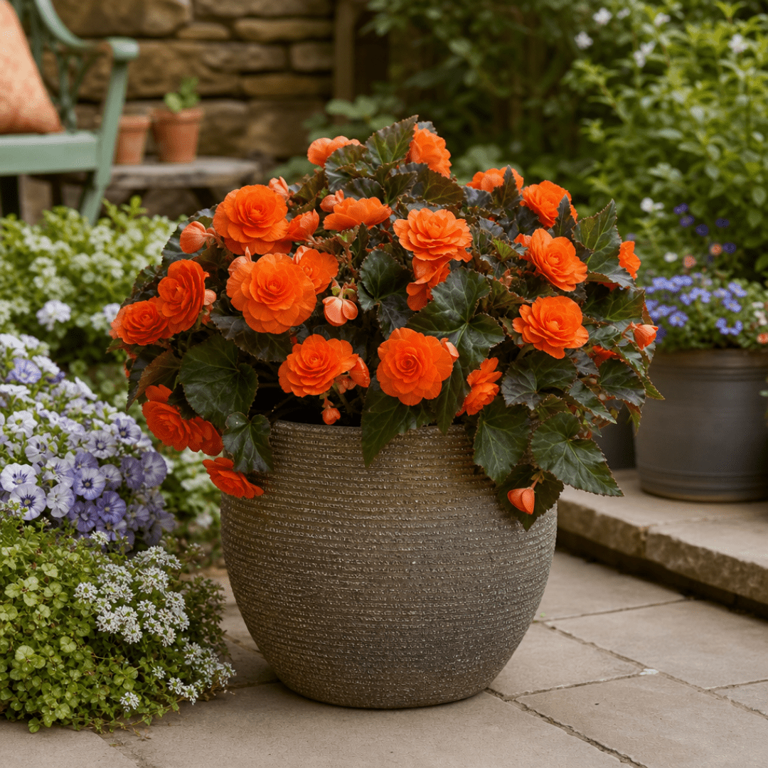 1 Large Plant - Begonia Non Stop Mocca Deep Orange, Outdoor Garden Ready, 5L Pot - Frankton's