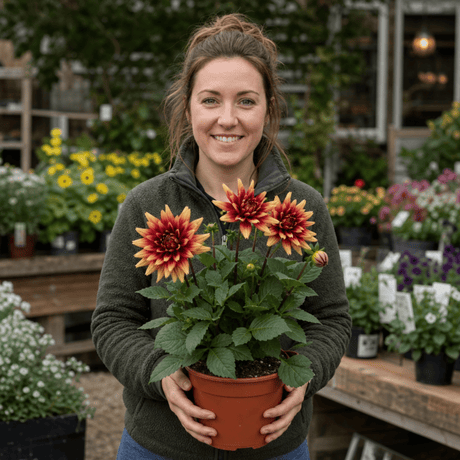 1 Large Plant - Dahlia Maggiore Fun Fire, Ready to Plant in Your Garden, 3L Pot - Frankton's