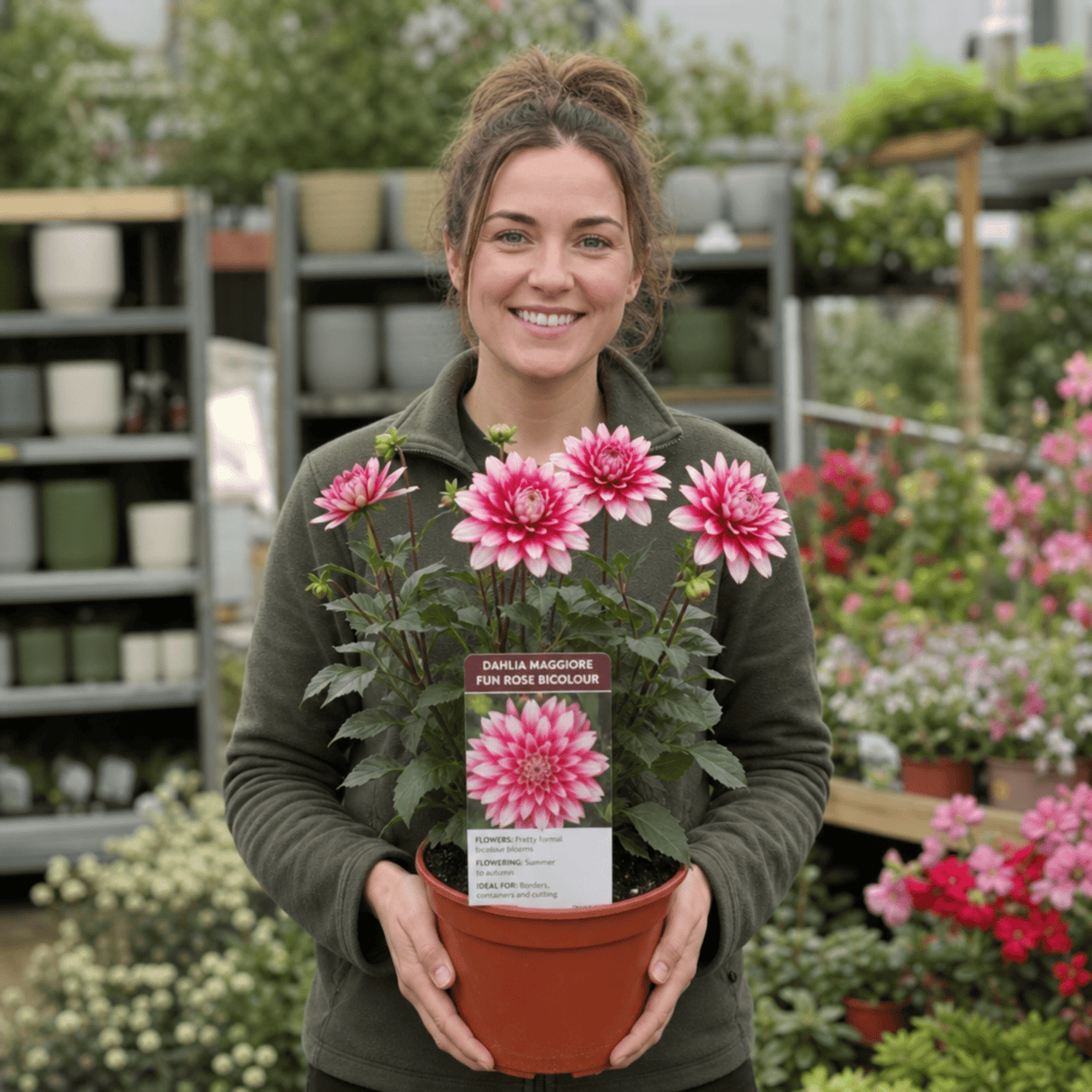 1 Large Plant - Dahlia Maggiore Fun Rose Bicolour, Ready to Plant in Your Garden - Frankton's