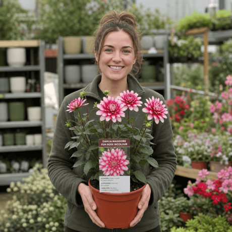 1 Large Plant - Dahlia Maggiore Fun Rose Bicolour, Ready to Plant in Your Garden - Frankton's