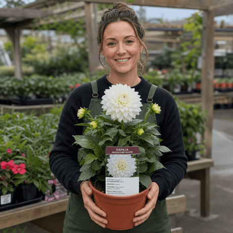 1 Large Plant - Dahlia Maggiore White, Ready to Plant in Your Garden, 3L Pot - Frankton's