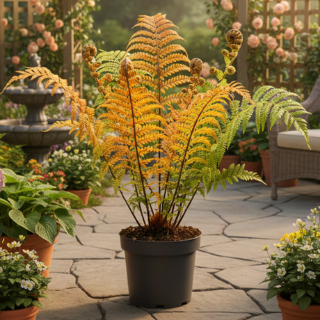 1 Large Plant - Dryopteris Jurassic Gold Fern, Ready to Plant in Your Garden, 3L - Frankton's