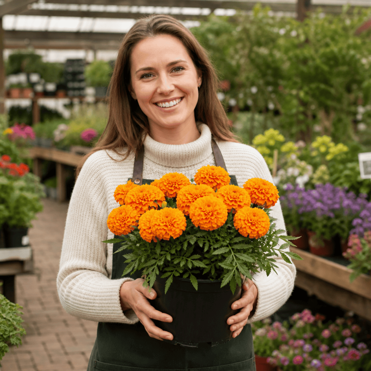 1 Large Plant - Marigold Durango Tangerine, Outdoor Garden Ready, 2L Pot - Frankton's