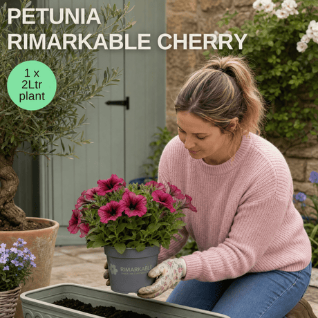1 Large Plant - Petunia Rimarkable Cherry, Ready to Plant in Your Garden, 2L Pot - Frankton's