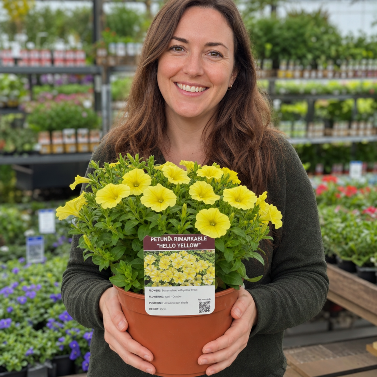 1 Large Plant - Petunia Rimarkable Hello Yellow, Outdoor Garden Ready, 2L Pot - Frankton's