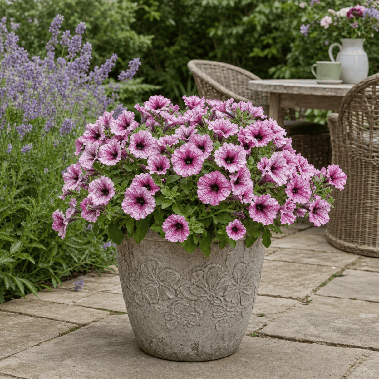 1 Large Plant - Petunia Sanguna Mega Pink Vein, Outdoor Garden Ready, 2L Pot - Frankton's