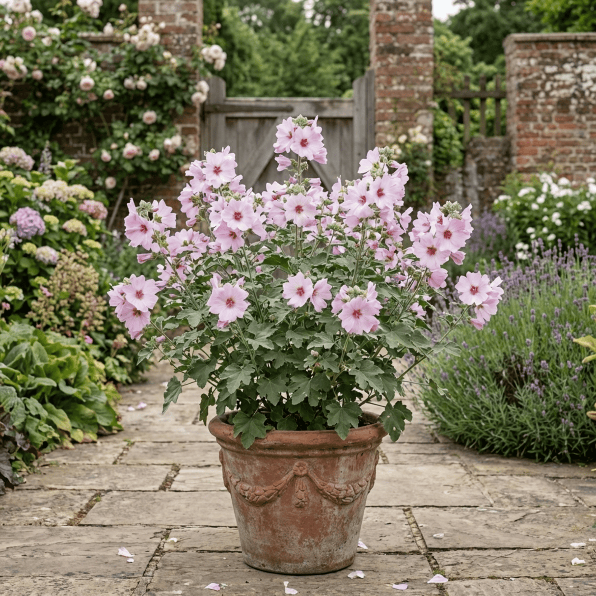 1 Lavatera Barnsley Baby Hardy Mallow Plant, Outdoor Garden Ready Flowering Shrub, 17cm Root-Ball - Frankton's