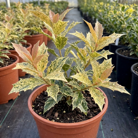 1 Osmanthus Goshiki Variegated Evergreen Shrub, Hardy Outdoor Garden Ready, 19cm Root-Ball - Frankton's