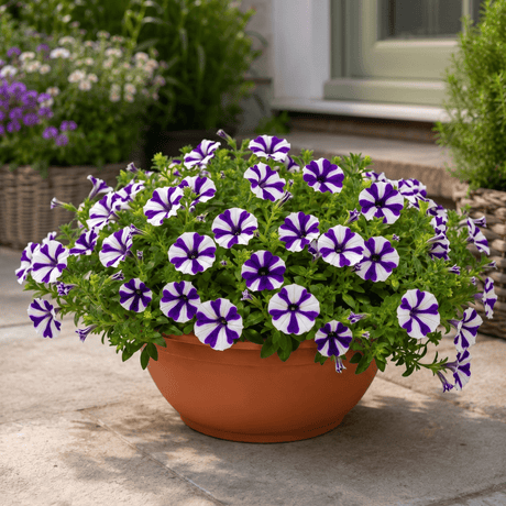 1 Petunia Shortcake Blueberry Live Flowering Plant, Outdoor Summer Garden Ready, 21cm Root Ball - Frankton's