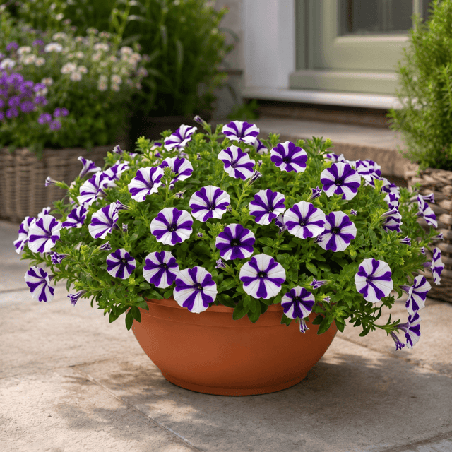1 Petunia Shortcake Blueberry Live Flowering Plant, Outdoor Summer Garden Ready, 21cm Root Ball - Frankton's