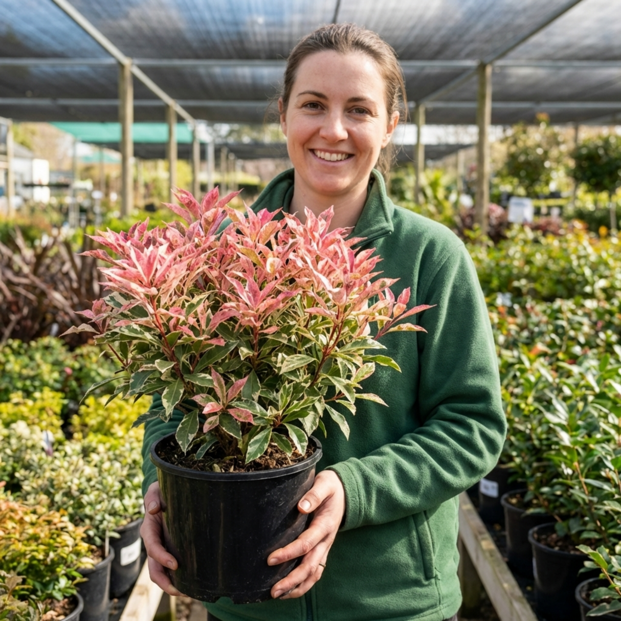 1 Photinia Fraseri Pink Crispy Plant, Evergreen Hedge Shrub, Outdoor Garden Ready, 3 Litre Root Ball - Frankton's