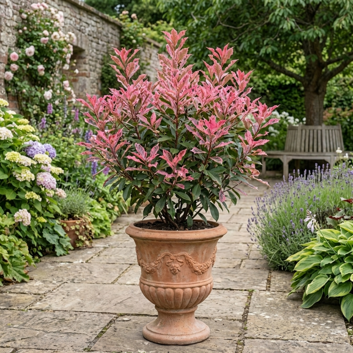 1 Photinia Fraseri Pink Crispy Plant, Evergreen Hedge Shrub, Outdoor Garden Ready, 3 Litre Root Ball - Frankton's