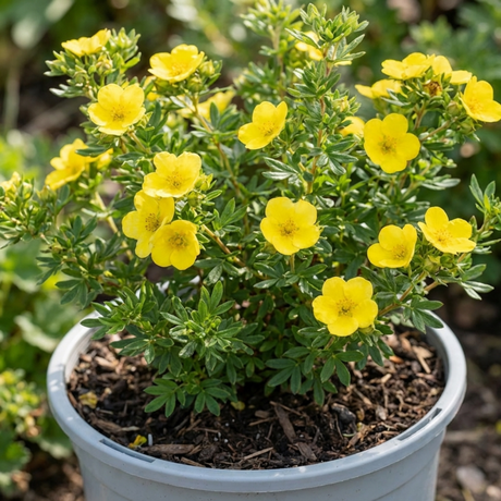 1 Potentilla Goldfinger Hardy Yellow Flowering Shrub, Bee Friendly Garden Plant, 2 Litre Root Ball - Frankton's