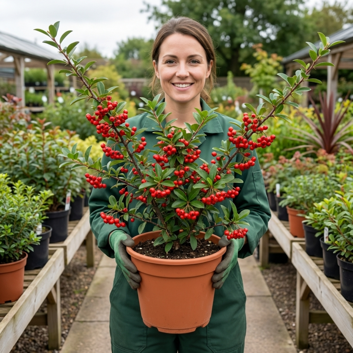 1 Pyracantha Red Star Firethorn Plant, Hardy Evergreen Climbing Hedge Shrub, 3 Litre Root Ball - Frankton's