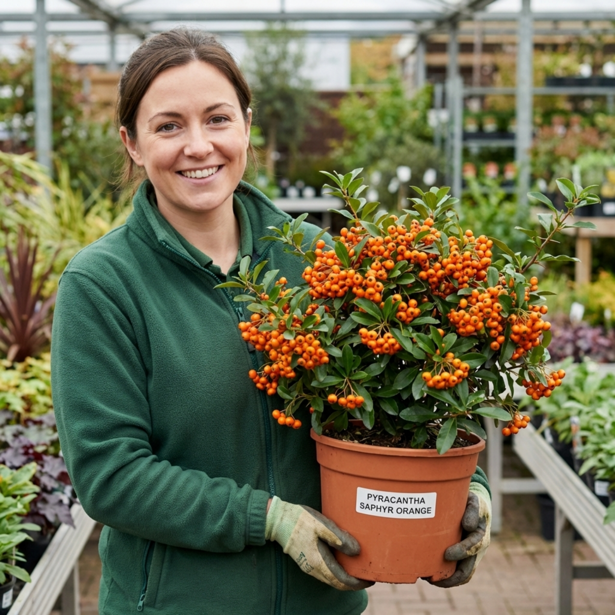 1 Pyracantha Saphyr Orange Firethorn Plant, Evergreen Hardy Hedge Climbing Shrub, 2 Litre Root Ball - Frankton's
