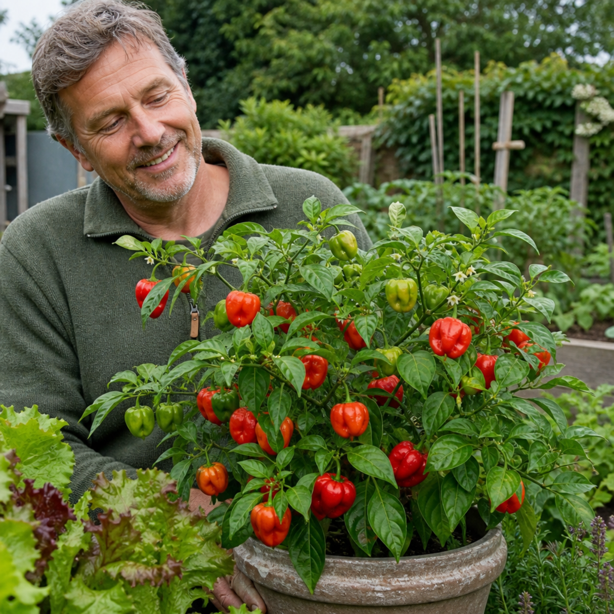 1 Scotch Bonnet Chilli Pepper Plant, Fresh Live Hot Pepper, Garden Ready, 2 Litre Root Ball - Frankton's