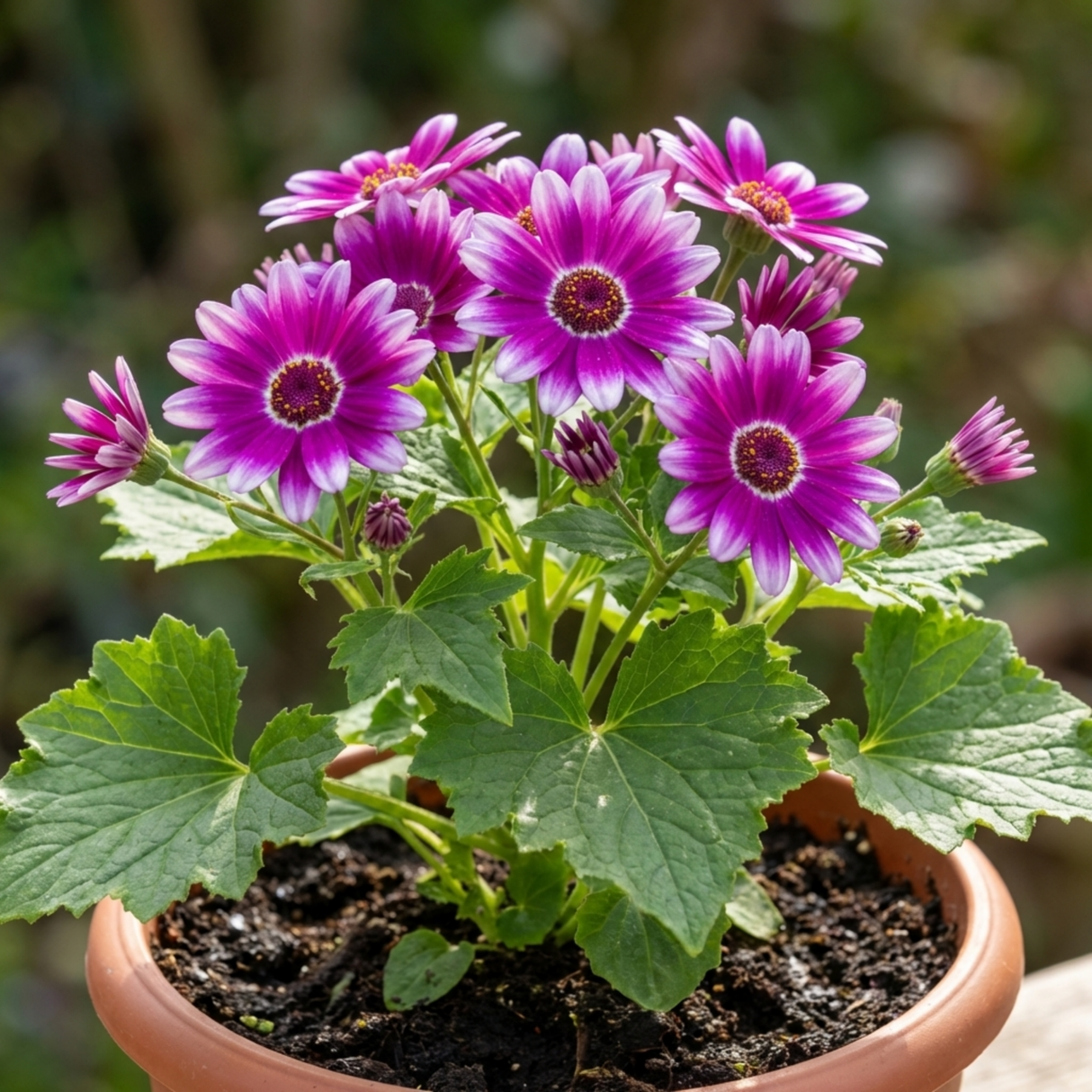 1 Senetti Magenta Bicolour Pericallis Plant, Vibrant Summer Bedding Flowers, 17cm Root-Ball - Frankton's