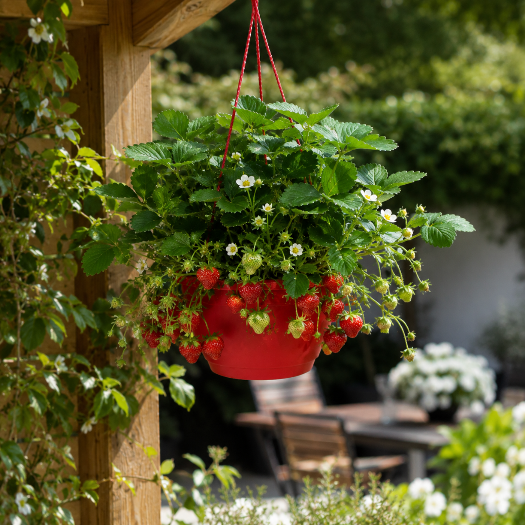 1 Strawberry Toscana Live Plant, 25cm Hanging Basket, Outdoor Garden Ready, Grow Your Own Strawberries - Frankton's