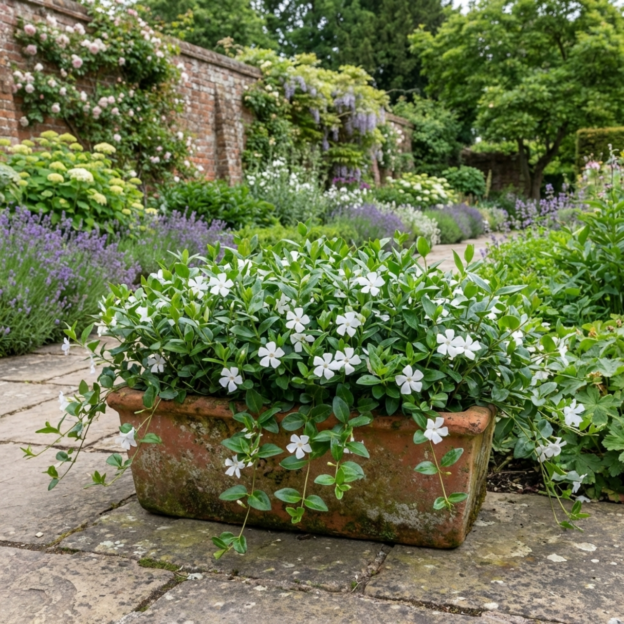 1 Vinca Minor Gertrude Jekyll Plant, Hardy Evergreen Periwinkle Ground Cover, 17cm Root-Ball - Frankton's