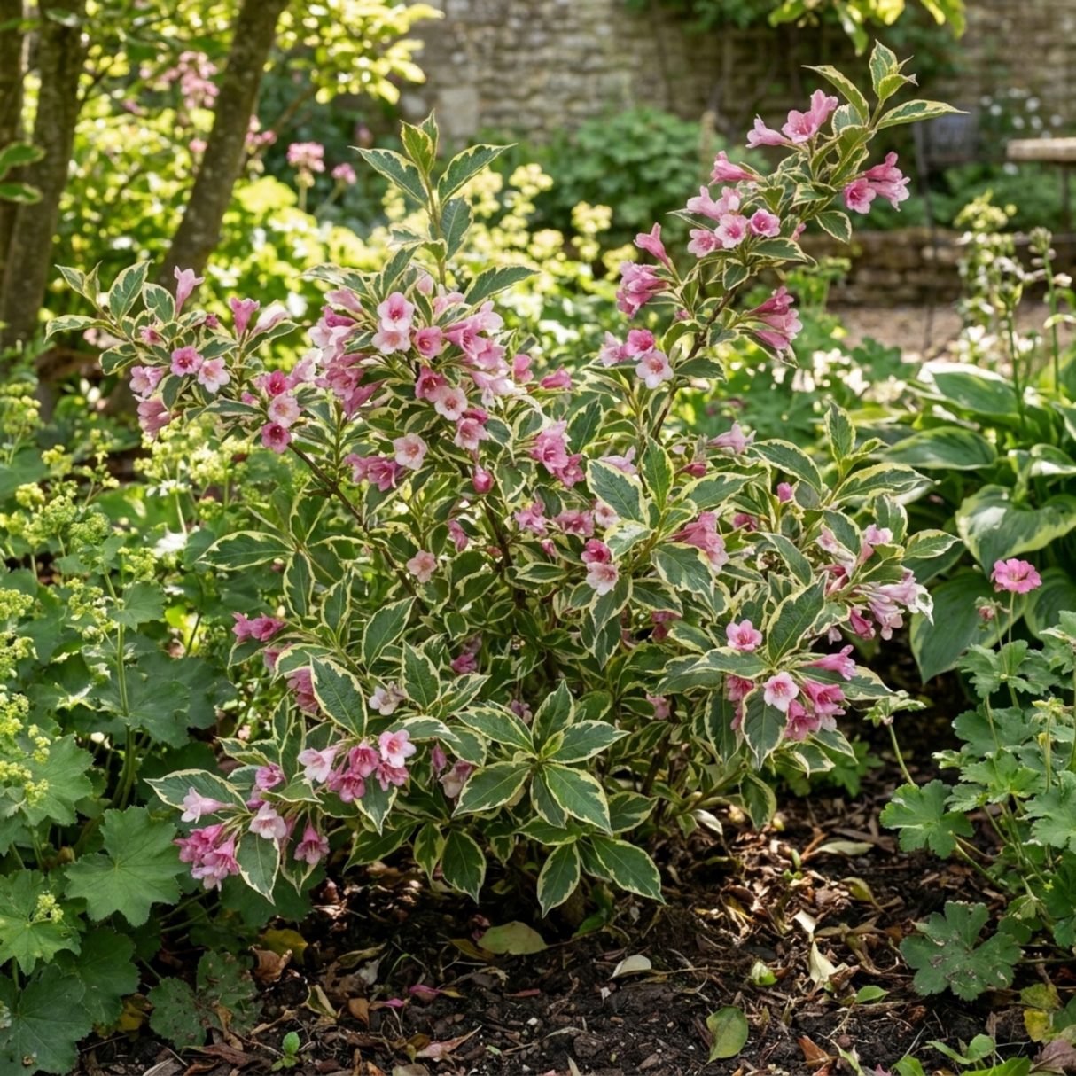1 Weigela Variegata Plant, Pink Flowering Hardy Shrub, Bee Friendly, Outdoor Garden Ready, 17cm Root-Ball - Frankton's