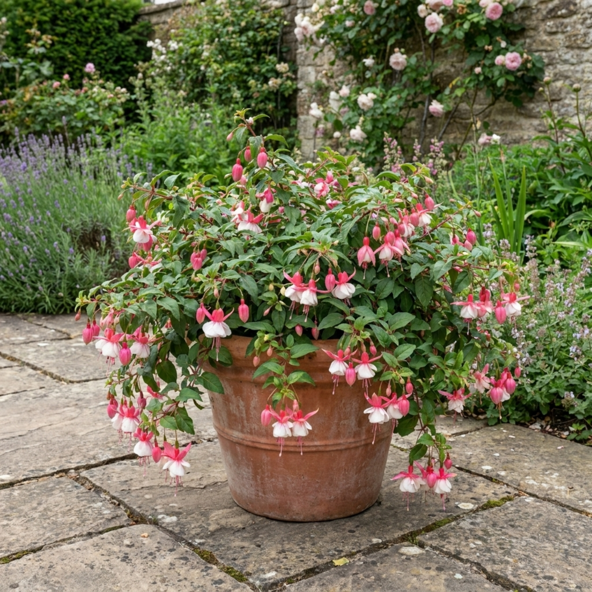 10.5cm Trailing Fuchsia Cascade Plants, 3 Pack, Pink and White, Hanging Basket Summer Bedding, Pots - Frankton's
