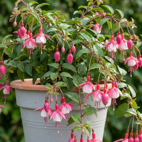 10.5cm Trailing Fuchsia Cascade Plants, 3 Pack, Pink and White, Hanging Basket Summer Bedding, Pots - Frankton's