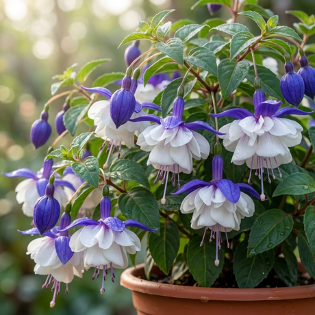 3 Trailing Fuchsia Blue Angel Plants, Blue & White Flowers, Summer Bedding, 10.5cm Pots - Frankton's