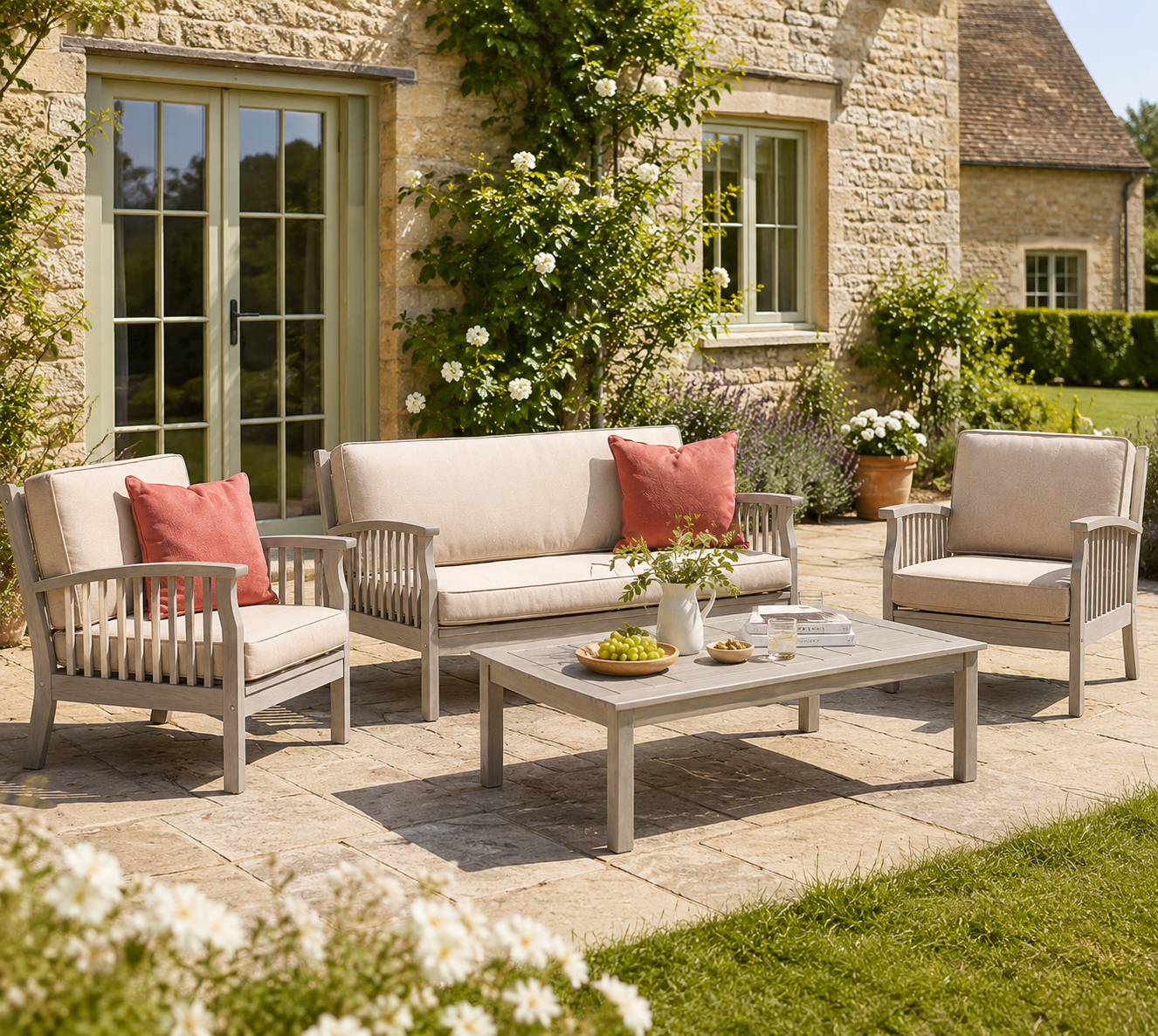 Repton Classic Lounge Wooden Garden Furniture Set - Grey