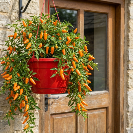 Chilli Pepper Hanging Basket, 25cm Pots, Orange GYO - Frankton's