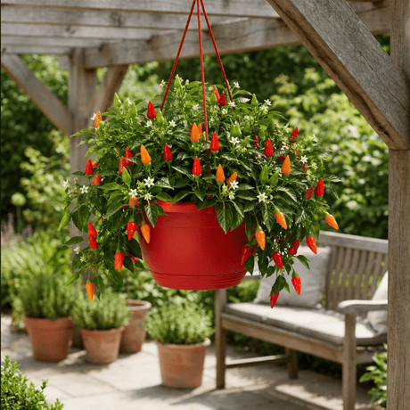 Chilli Pepper Hanging Basket, Spicy Jane, 25cm Pots - Frankton's