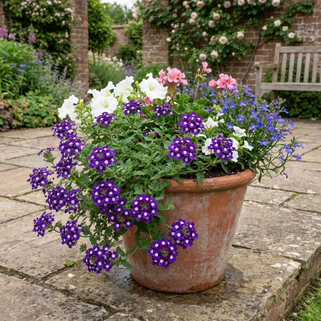 Set of 3 or 6 Trailing Verbena Blue Eye Plants, Summer Flowering Hanging Basket Ready, Outdoor Garden Ready, 10.5cm Root-Ball