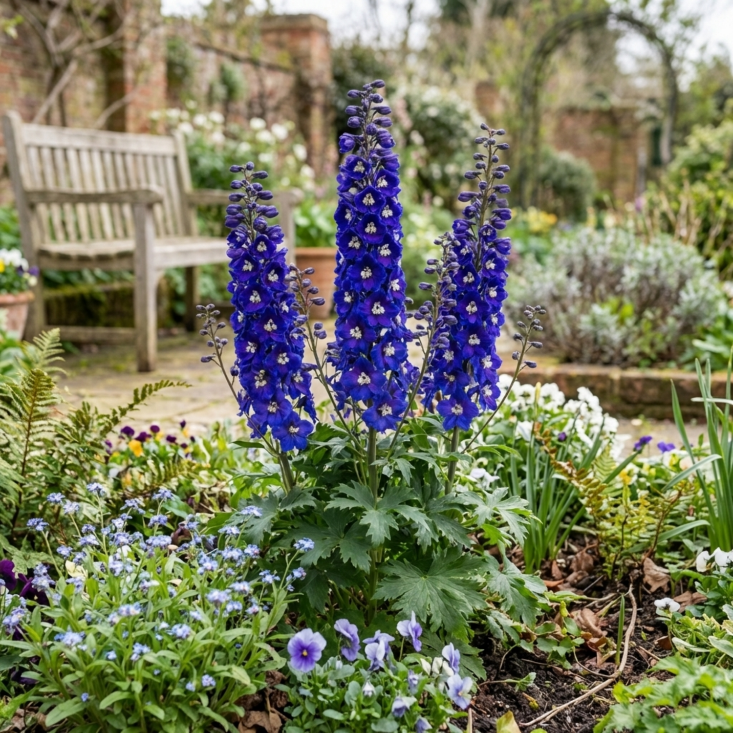 Set of 3 or 6 Delphinium Dark Blue White Bee Hardy Perennial Plants, Tall Cottage Garden Flowers, Outdoor Garden Ready, 1 Litre Root-Ball - Frankton's
