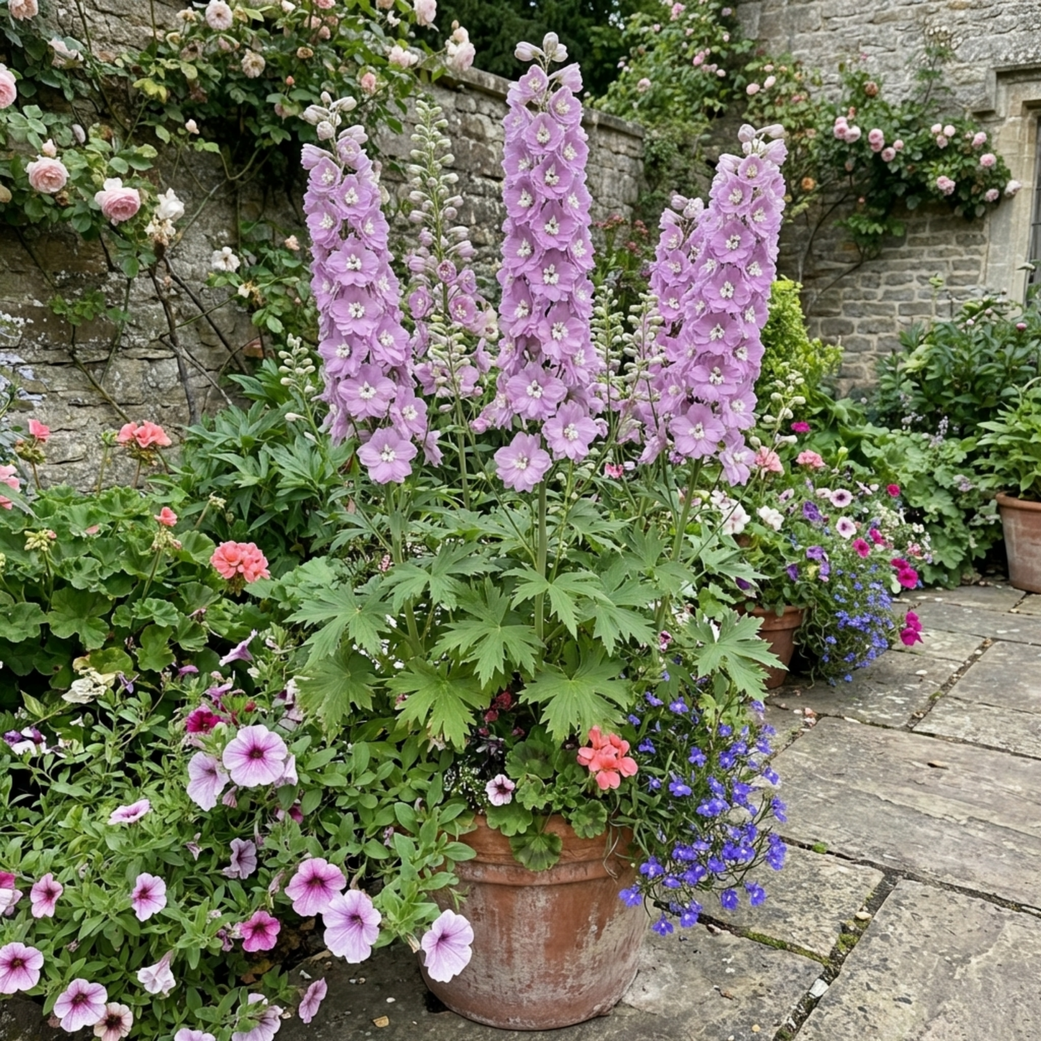 Set of 3 or 6 Delphinium Lilac Rose White Bee Hardy Perennial Plants, Summer Flowering Cottage Garden Plants, Outdoor Garden Ready, 1 Litre / 11cm Root-Ball - Frankton's